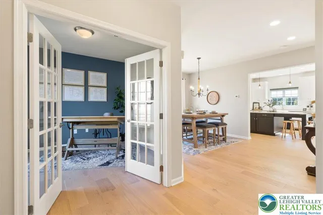 a room that has a table and a chair