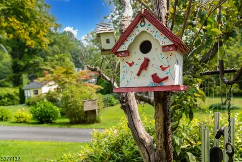 an aerial view of a house with garden