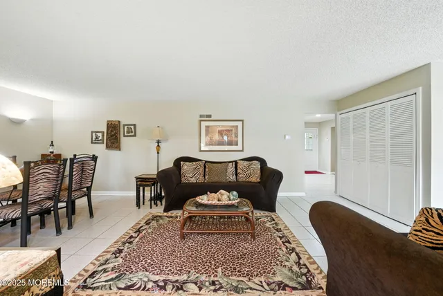 a living room with furniture a rug and a window