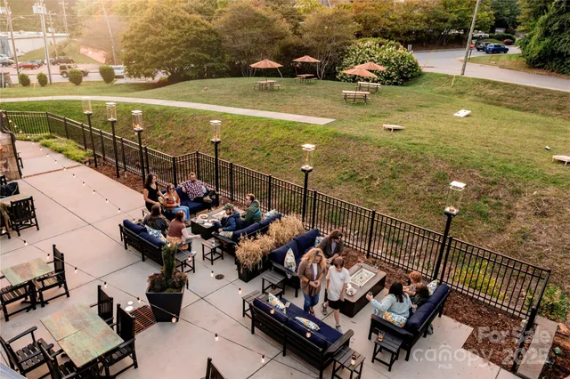 a view of a terrace with chairs
