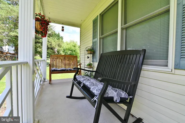 a view of a chair with a small deck