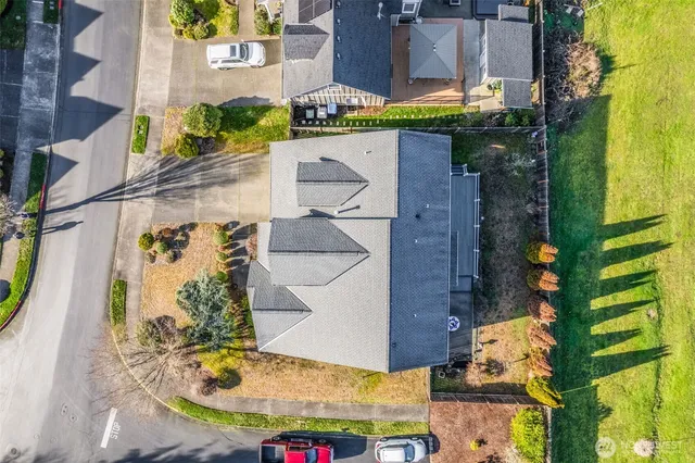 aerial view of a house with outdoor space