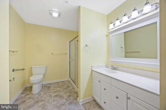 a bathroom with a sink a toilet and a large mirror