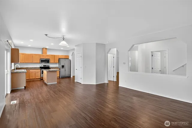 a view of kitchen with wooden floor