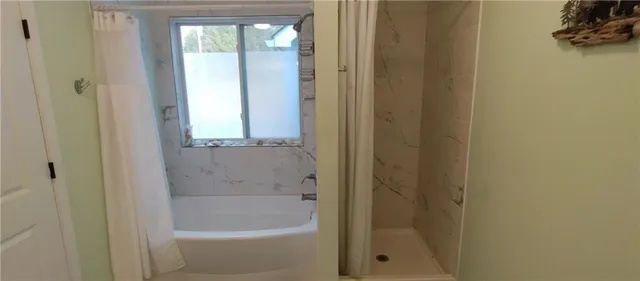 a bathroom with a bathtub