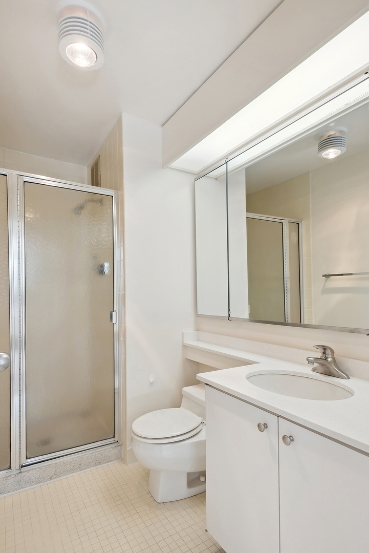155 North Harbor Drive, Unit 403 Chicago, IL 60601 - Photo 12 of 24 a bathroom with a sink a toilet and shower