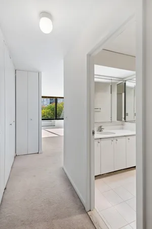 a view of a sink and a mirror