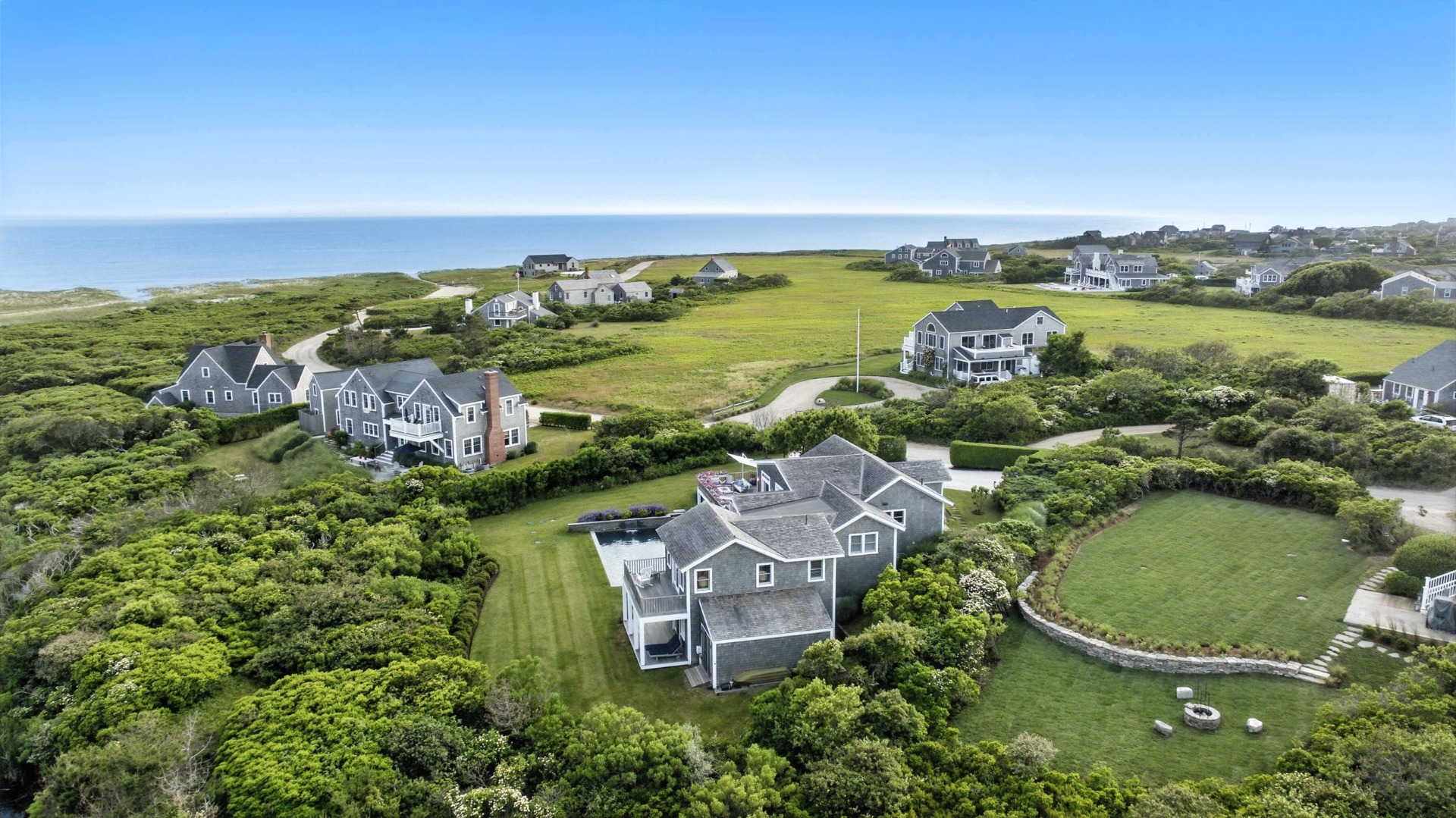 45 Starbuck Road Nantucket, MA 02554 - Photo 37 of 42 an aerial view of residential building with outdoor space and lake view
