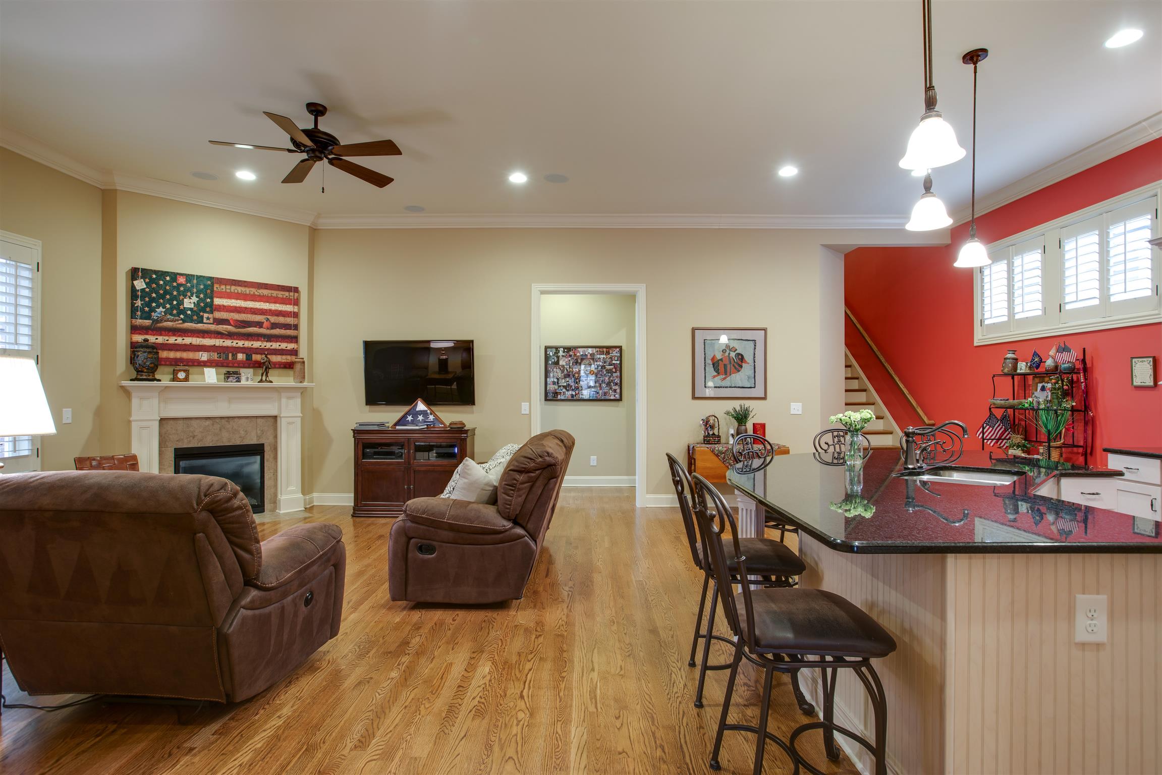 1417 Eliot Road Franklin, TN 37064 - Photo 9 of 29 The Ceiling height steps up to over 11' in this open Family Room/ Breakfast/ Kitchen!