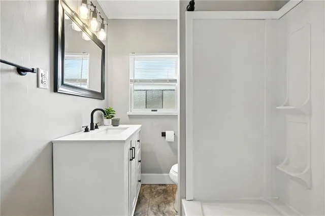 a bathroom with a sink toilet and vanity