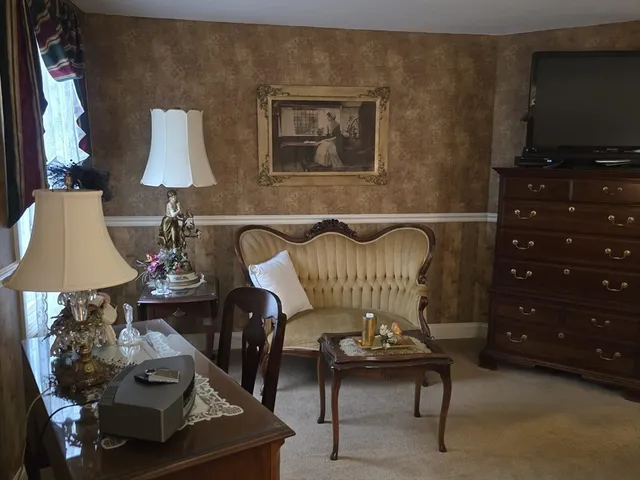 a table and chairs in a room