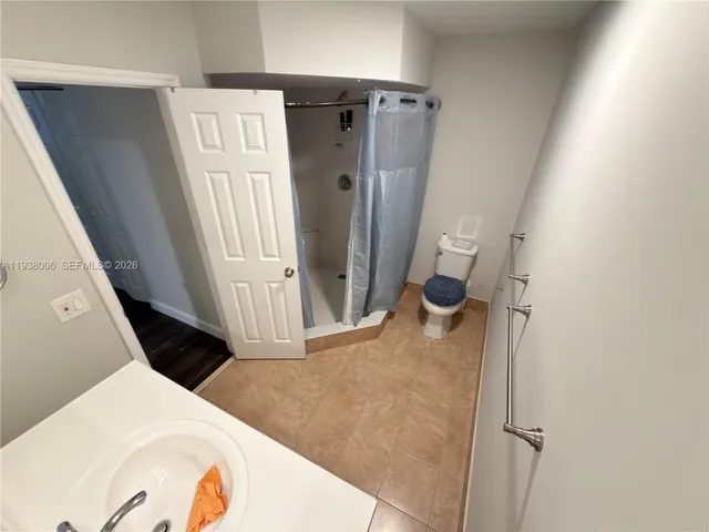 a close view of a bathroom