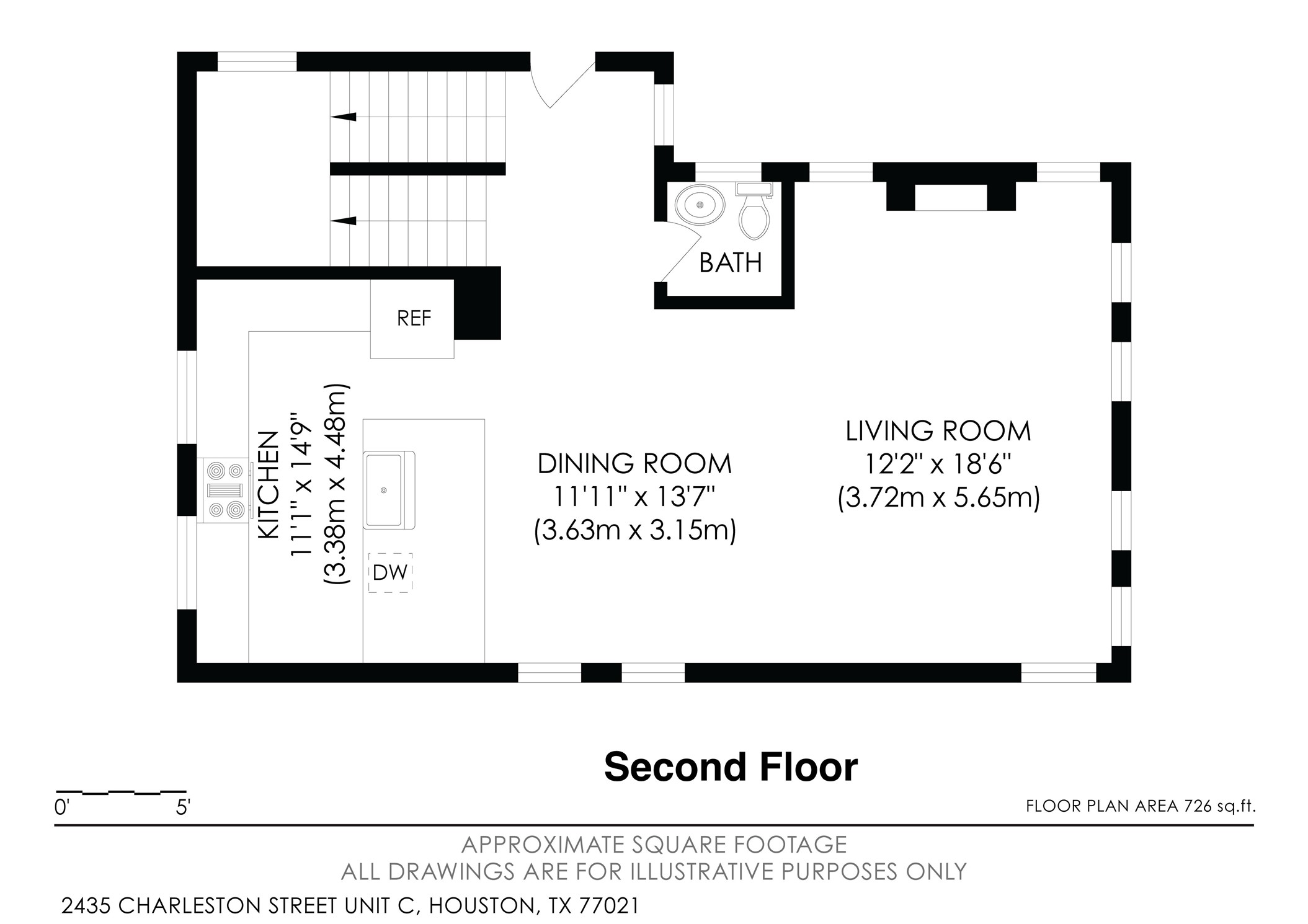 2435 Charleston Street, Unit C Houston, TX 77021 - Photo 43 of 44 Second Floor Plan w/Room Dimensions