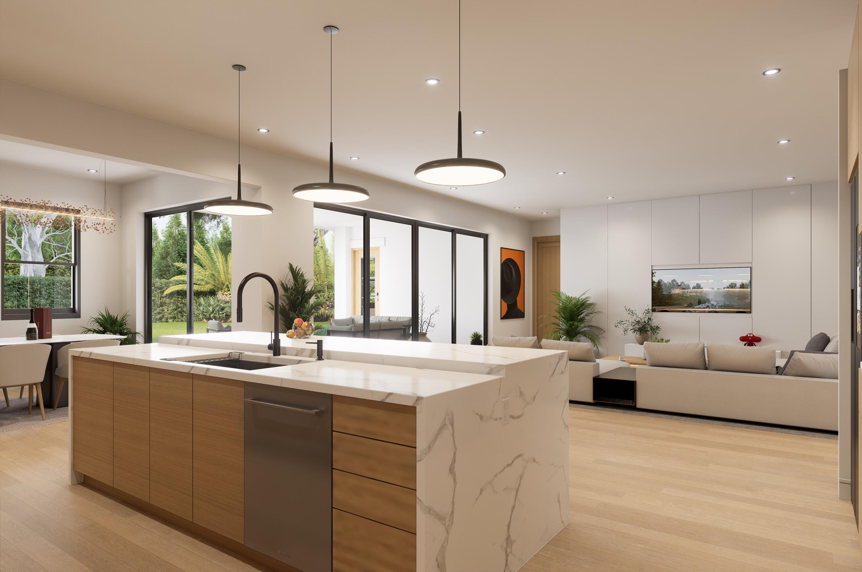 1160 Emerald Lane Singer Island, FL 33404 - Photo 15 of 37 a living room with stainless steel appliances granite countertop couches a flat screen tv and a table