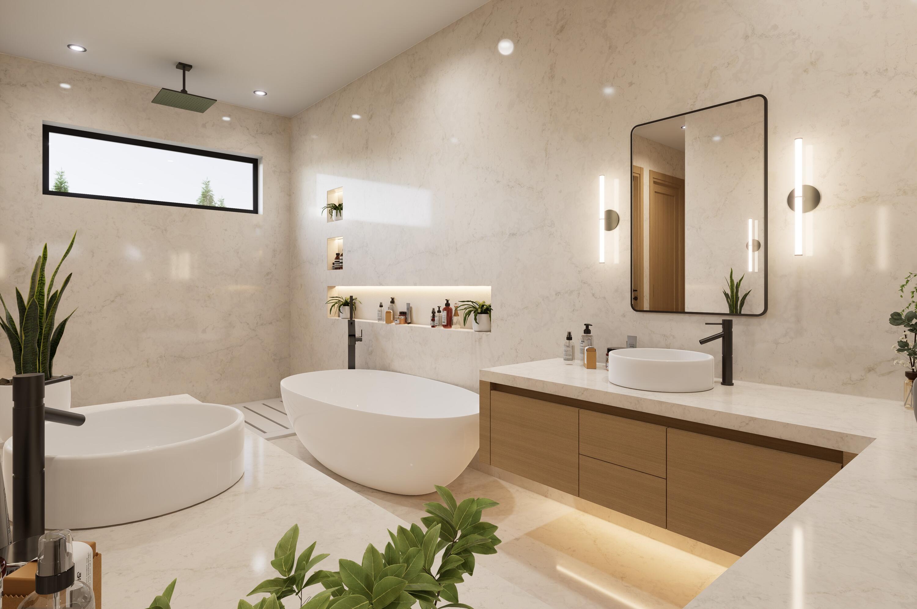 1160 Emerald Lane Singer Island, FL 33404 - Photo 26 of 37 a bathroom with a double vanity sink mirror and bathtub