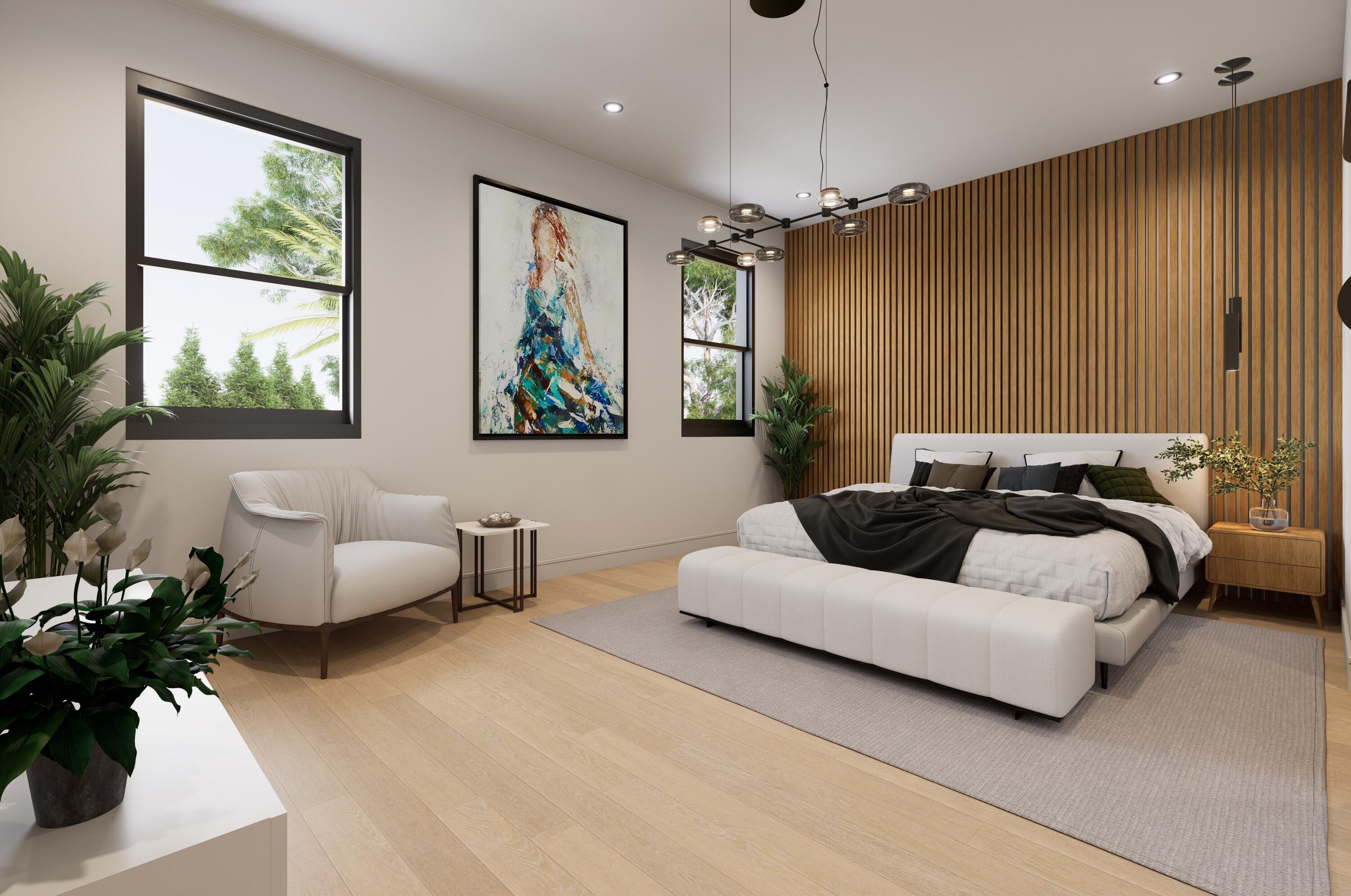 1160 Emerald Lane Singer Island, FL 33404 - Photo 34 of 37 a spacious bedroom with a bed couches and a flat tv screen