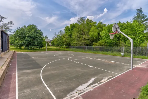 a view of a building with a large window
