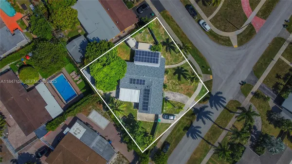 an aerial view of a house