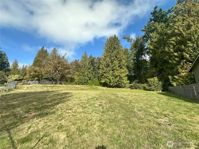 a view of an ocean and a yard
