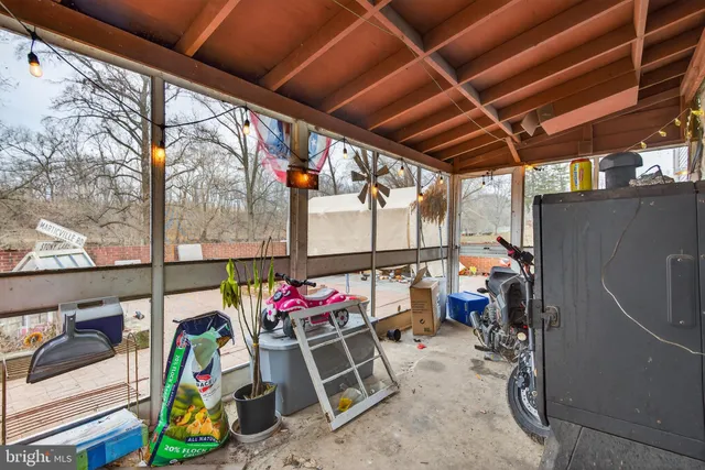 a view of a backyard with large trees