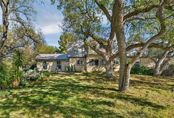 a big yard with lots of green space and fountain