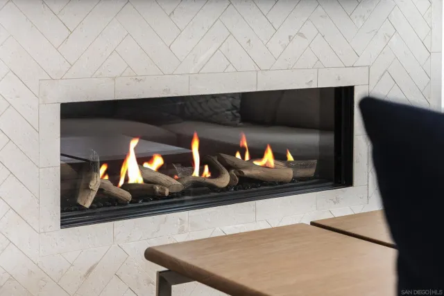 a room with a fireplace