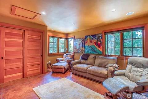 a view of a living room with furniture