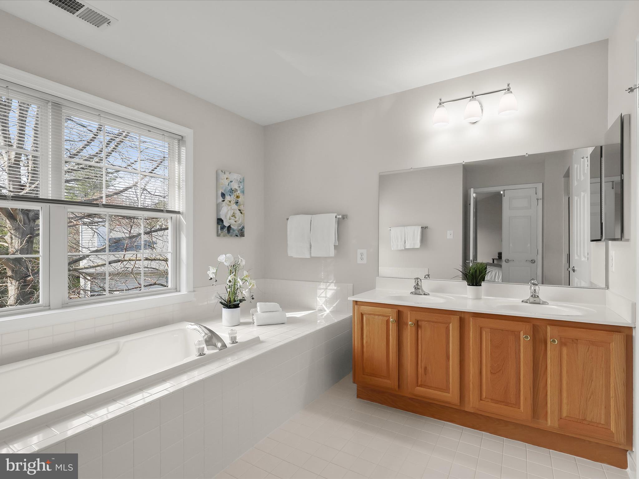 6413 Phantom Moon Walk Clarksville, MD 21029 - Photo 34 of 60 a bathroom with a granite countertop sink mirror and a bathtub