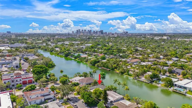 a view of a lake with a city