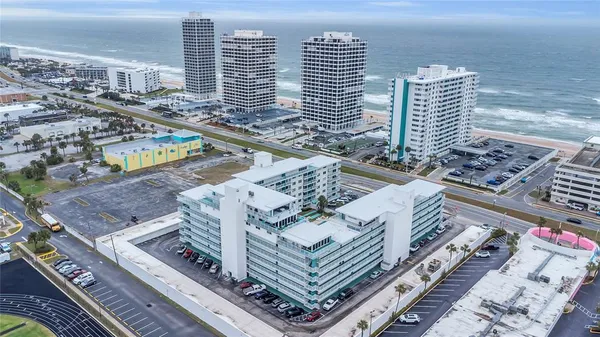 a city view with tall buildings