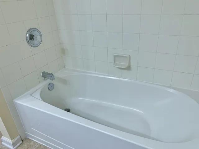 a bathroom with a bathtub
