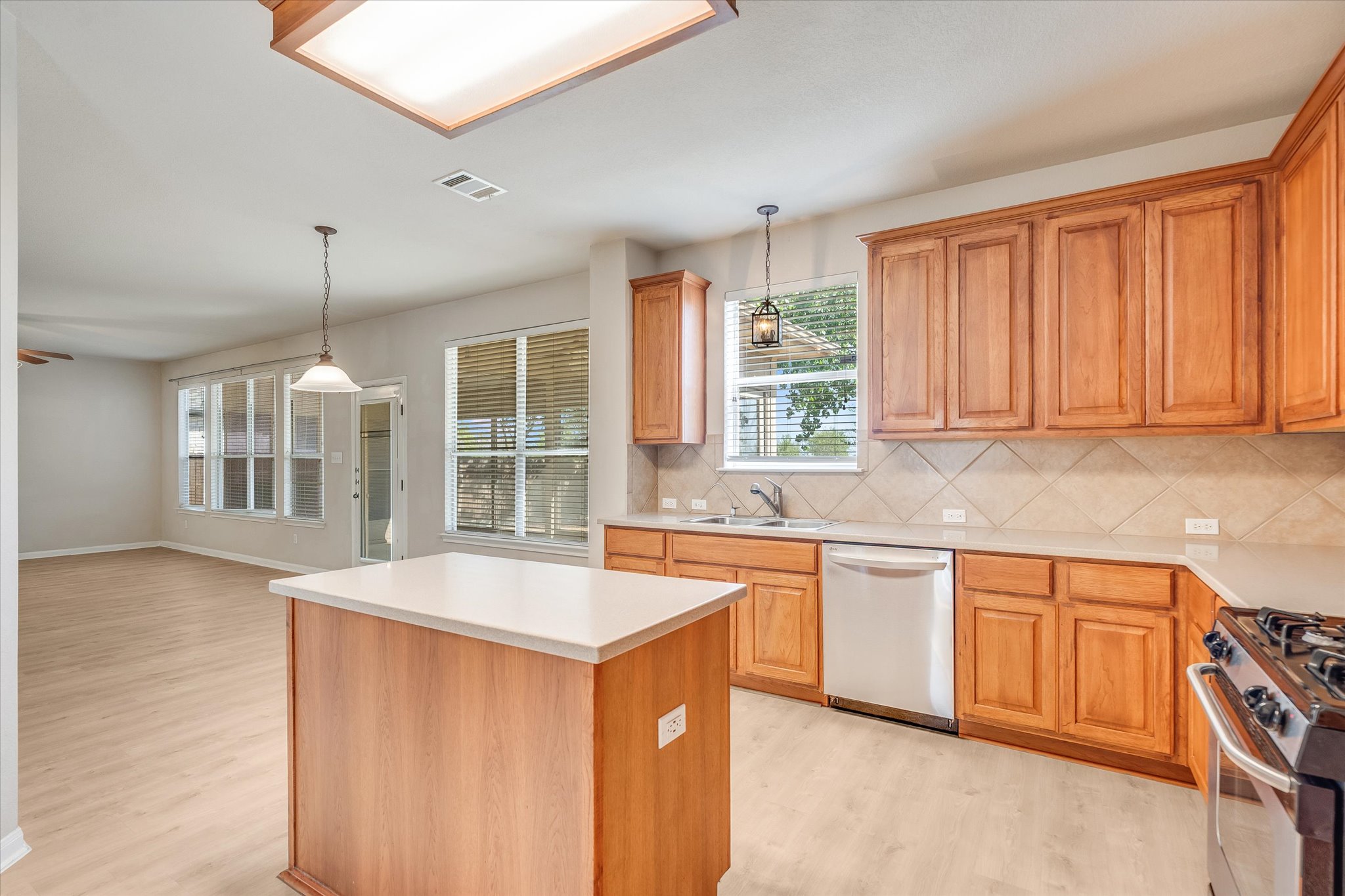 4029 Lake Edge Way Pflugerville, TX 78660 - Photo 35 of 35 a kitchen with stainless steel appliances granite countertop a sink and dishwasher with wooden floor