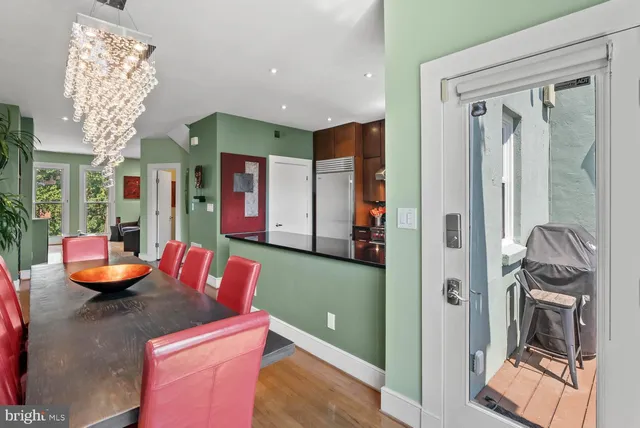 a dining room with furniture