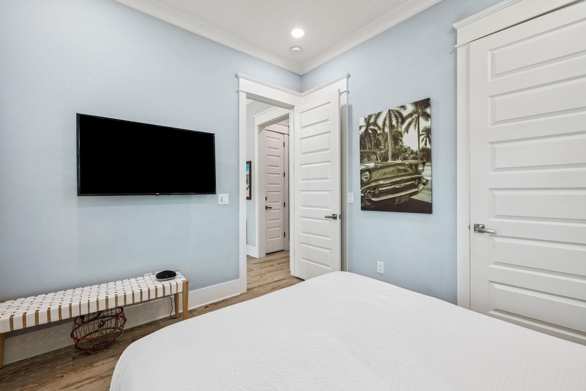 135 Gulfview Circle Santa Rosa Beach, FL 32459 - Photo 33 of 49 a bedroom with a bed and a flat screen tv