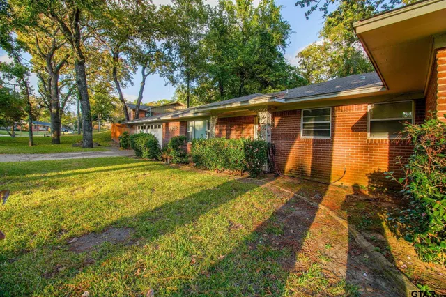 a view of backyard of house with green space