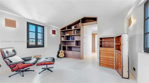 a view of a wooden balcony