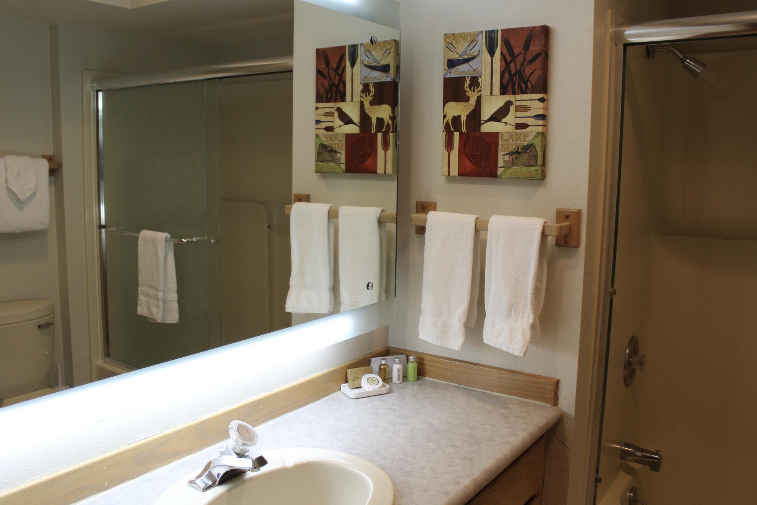 57407 Beaver Ridge Loop, Unit 44C1 Sunriver, OR 97707 - Photo 8 of 19 a bathroom with a sink and a mirror