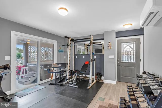 a view of a room with gym equipment