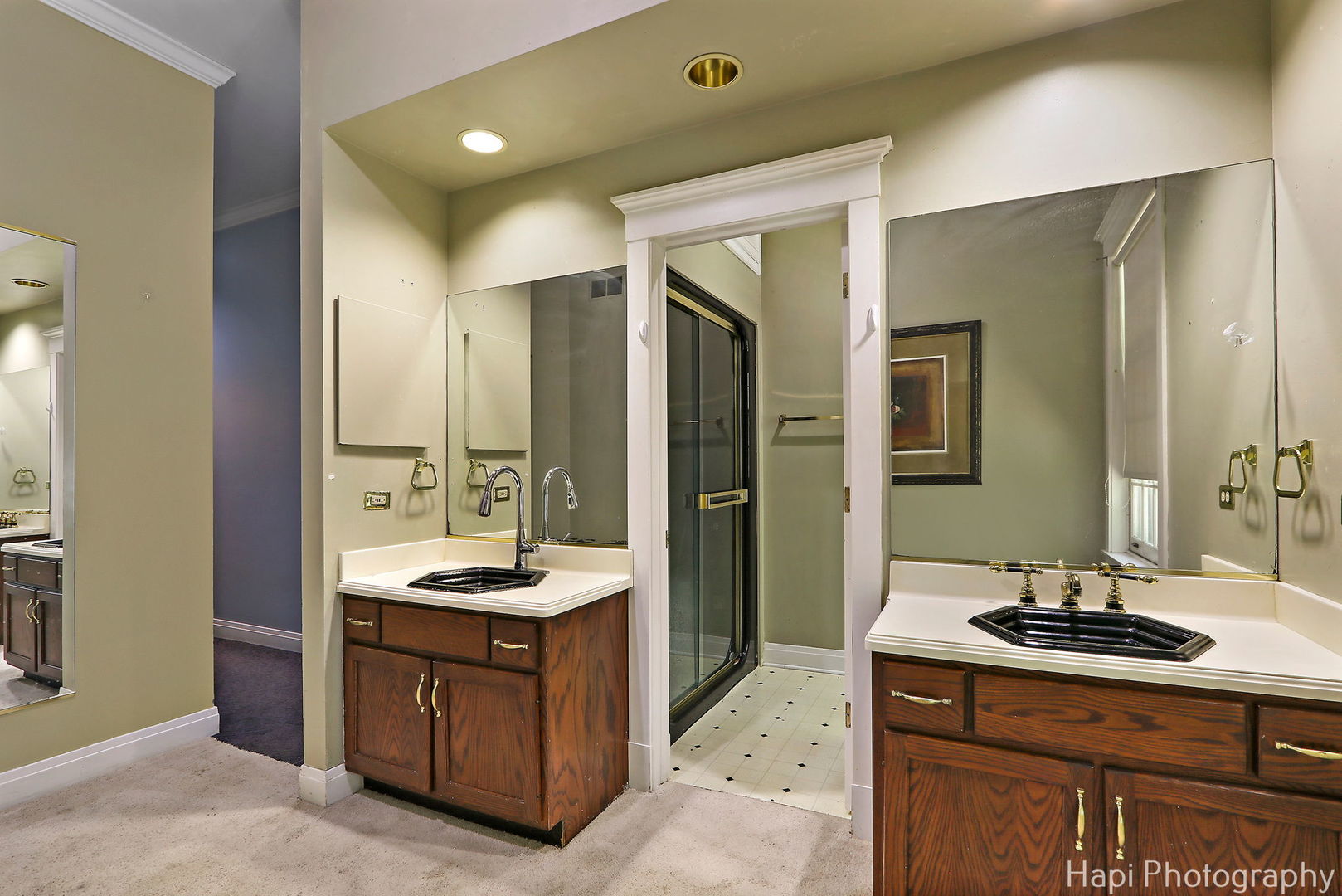 23 West County Line Road Barrington Hills, IL 60010 - Photo 31 of 71 a bathroom with a granite countertop sink a mirror and a shower