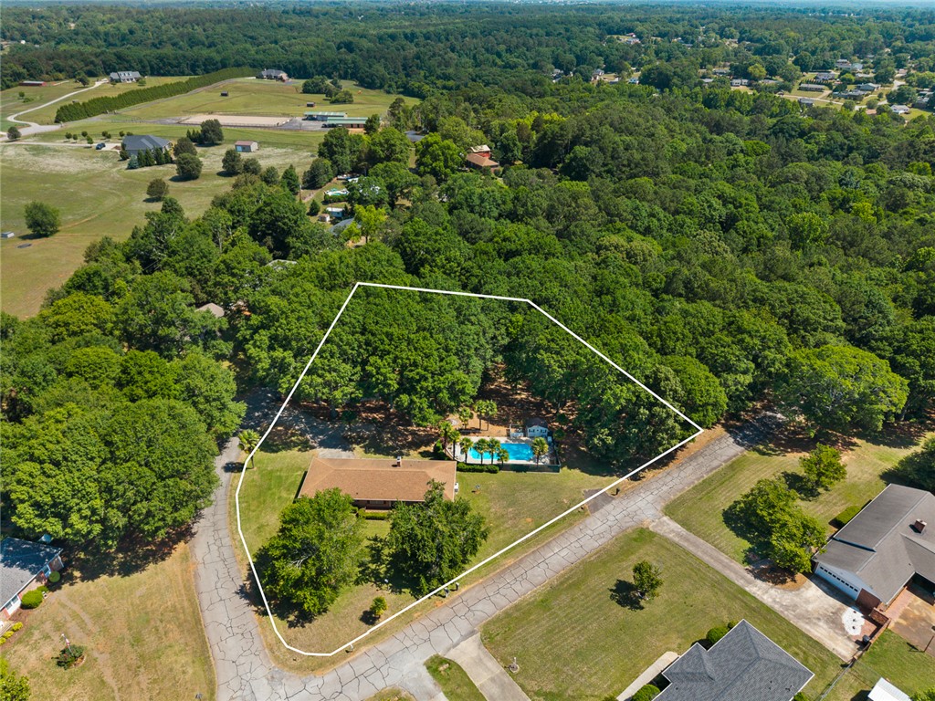 2101 Old Spring Drive Anderson, SC 29625 - Photo 29 of 36 An aerial perspective reveals a serene estate with a private pool amidst a lush, wooded landscape.