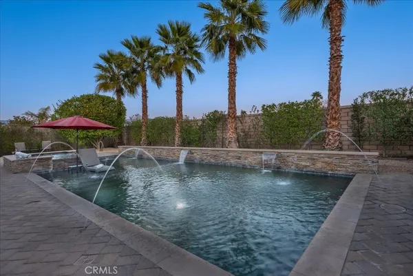 a view of a park with a patio
