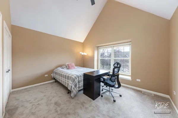 a workspace with furniture and window