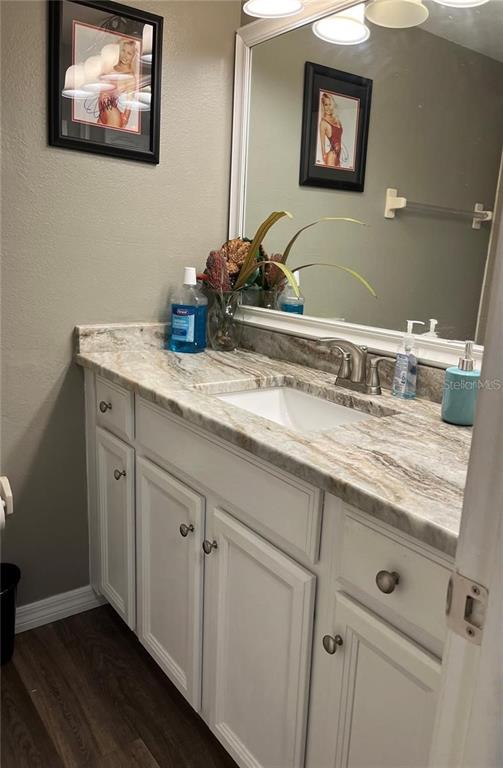 5640 Ferguson Court, Unit 2205 New Port Richey, FL 34652 - Photo 11 of 23 a bathroom with a sink mirror and vanity