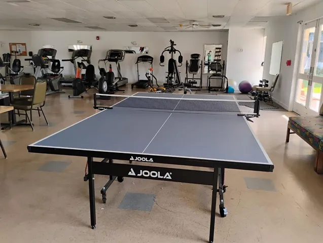 a view of a room with gym equipment