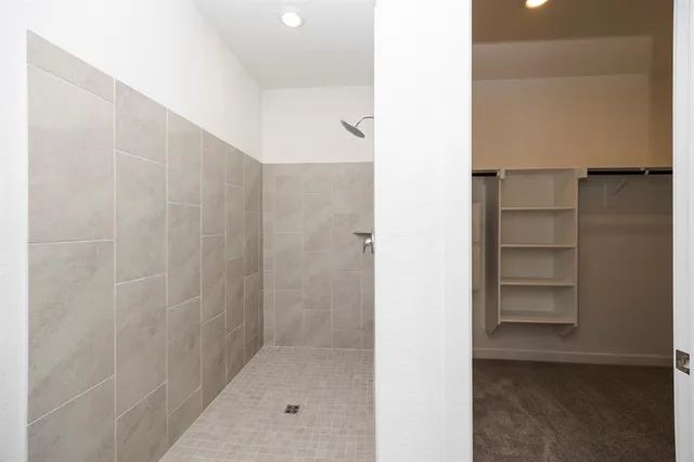 a bathroom with a sink a mirror and a shower