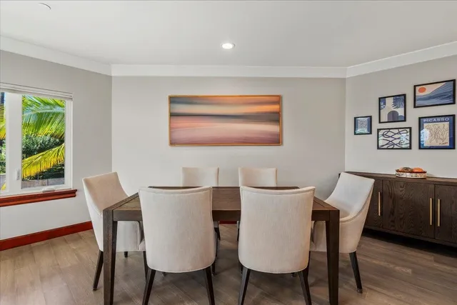 a view of a patio with couches and a potted plant on a table