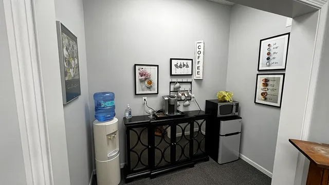 a room with furniture and a potted plant