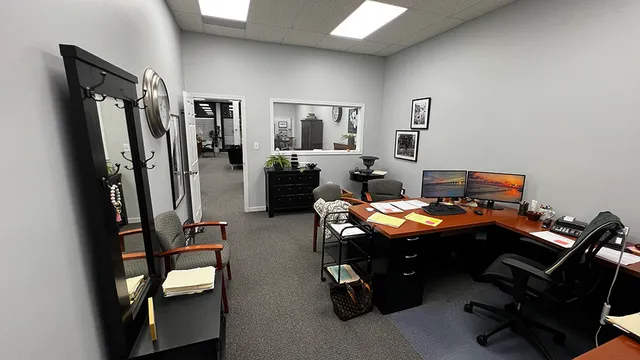 a utility room with cabinets