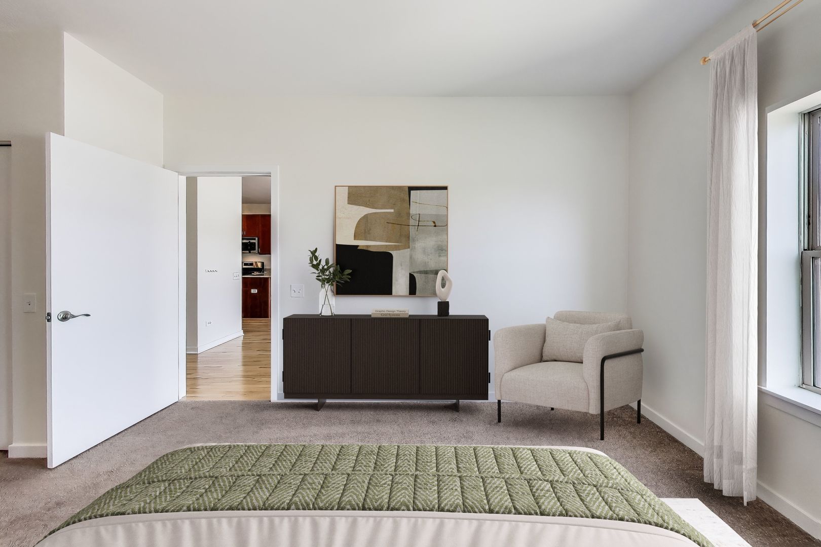 1155 West Roosevelt Road, Unit 412 Chicago, IL 60608 - Photo 20 of 31 a living room with furniture and a flat screen tv