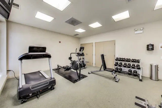 a view of a room with gym equipment